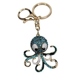 Blue Rhinestone Octopus Keychain Bag Purse Charm